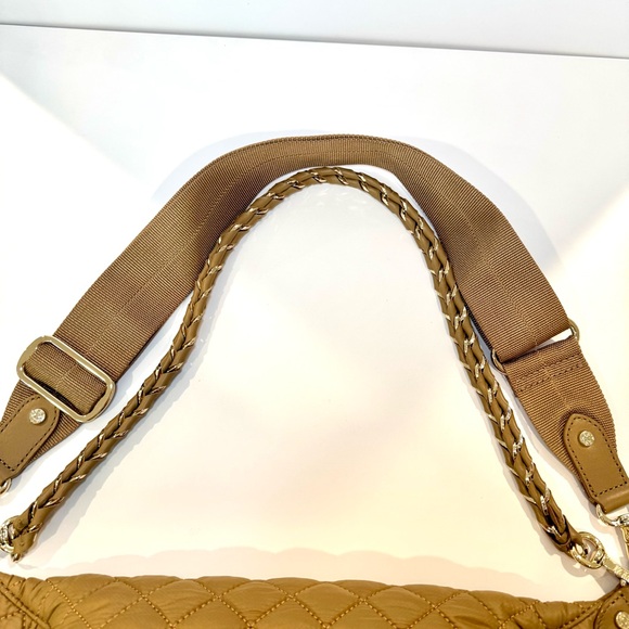 MZ Wallace Small Crosby Sling Bag In Caramel Tan Quilted Nylon W Gold Accents - Picture 4 of 13